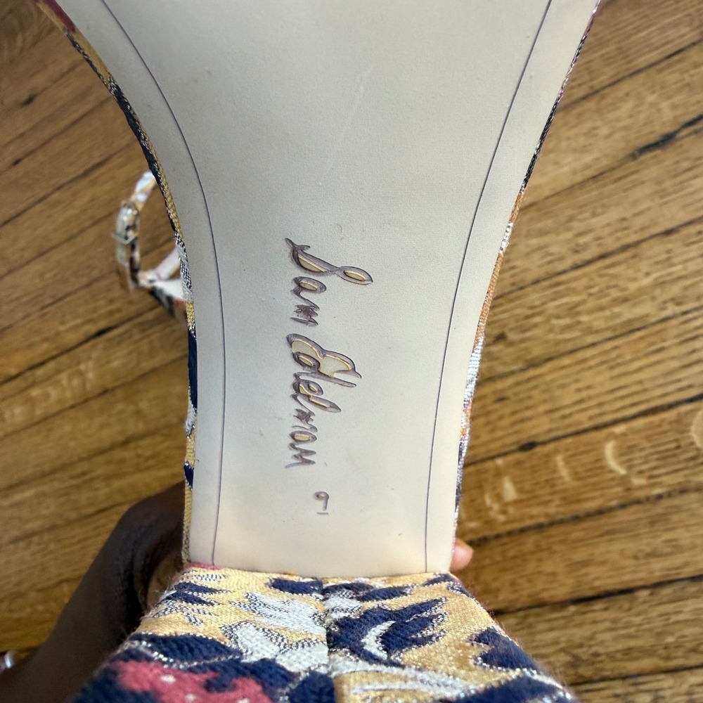 Sam Edelman Yaro Yellow Floral Brocade Ankle Strap Block Heel Sandals 9 - Picture 6 of 10